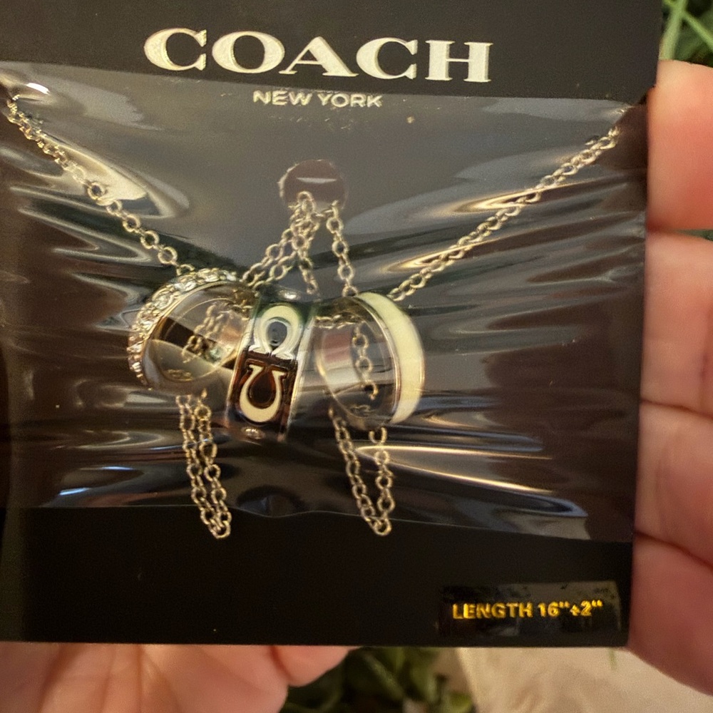 Coach Silver-Tone Charm Necklace with Black Card Backing